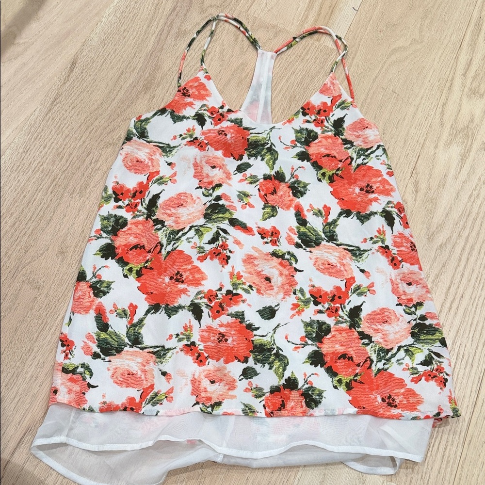 Floral Sleeveless Top with Red and White Design